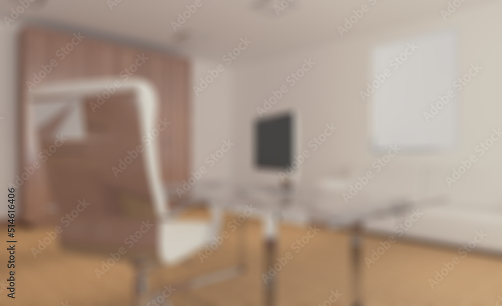 Fototapeta premium Elegant office interior. Mixed media. 3D rendering.. Mockup. E. Abstract blur phototography.