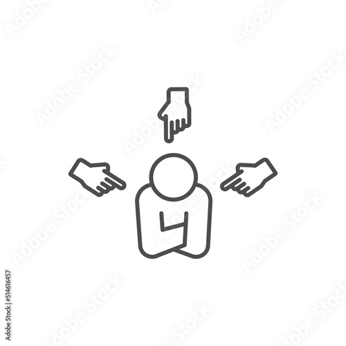 bullying icon, bully persecution, harassment and hate attack, social blame, accuse victim, thin line symbol on white background - editable stroke vector illustration