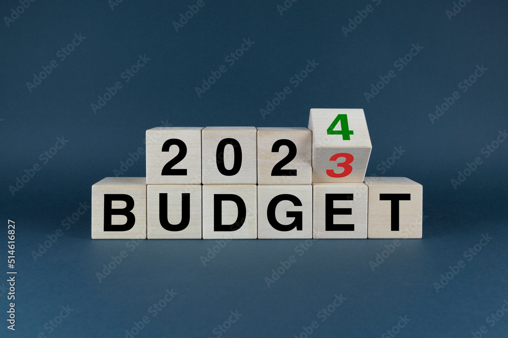 Budget 2023 2024. Cubes form the words Budget 2023 2024. StockFoto