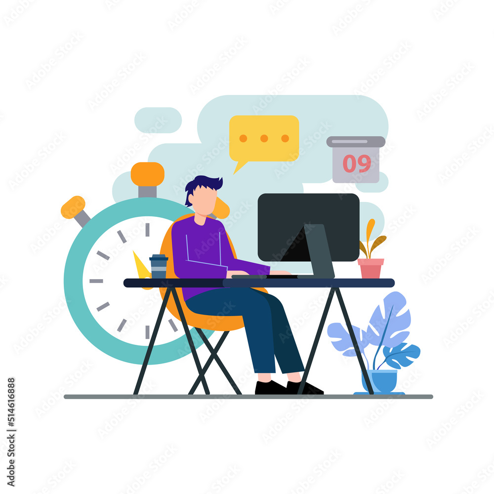 Time management work from home design illustration flat