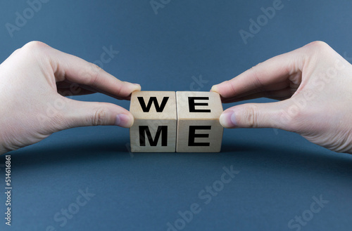 We or Me. Cubes form words We or Me