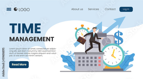 Design flat illustration time work  office management landing page