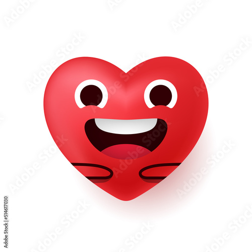 Cute happy heart character smiling with hand hugging. Happy Valentine's Day illustrations for feeling of love