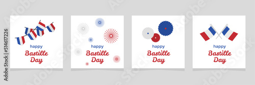 set of simple bastille day posters for social media posts, greeting cards, marketing, promotions, and more