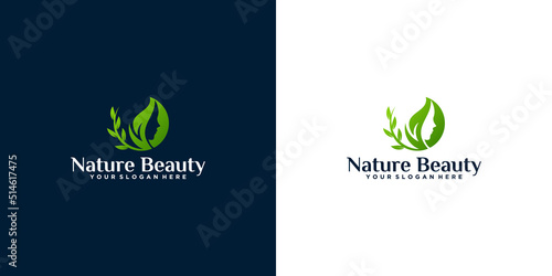 woman face logo design and natural plant