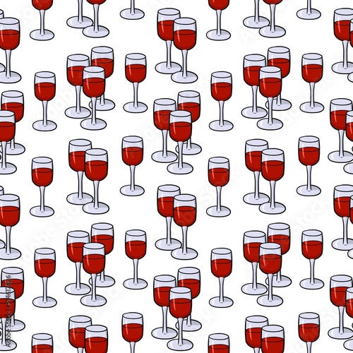 Glass tall glasses with red wine, seamless square pattern