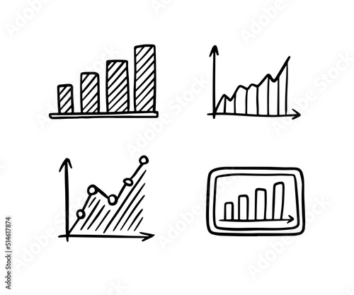 Growth chart doodle outline diagram. Profit dynamics. business, analytics drawing icon 