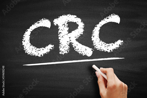 CRC - Cyclic Redundancy Check is an error-detecting code commonly used in digital networks and storage devices to detect accidental changes to digital data, acronym concept on blackboard photo