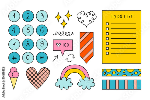 Journal Signs and symbols planner. Clipart scrapbooking, notebooks, diary. 