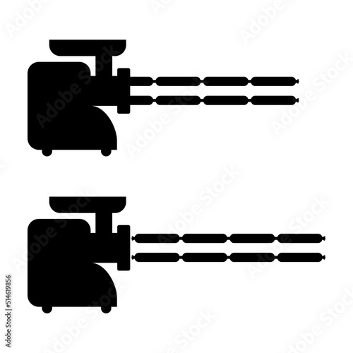 Electric meat grinder with sausage. Black silhouette. Isolated vector illustration on white background.