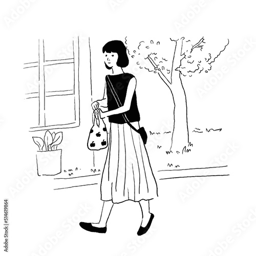 歩いている女性のベクター線画