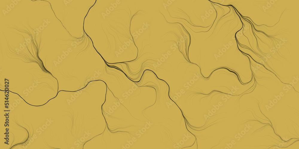 Abstract Modern Style Geometric Background Design, Mustard Yellow and Black Flowing Spreading Curving Lines Pattern - Digitally Generated Line Art, Template in Editable Vector Format