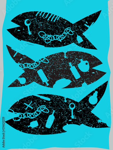eco poster with a fish in a background, connected with pollution of enviroment