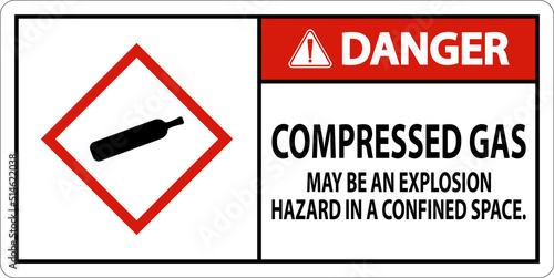 Danger Compressed Gas GHS Sign On White Background