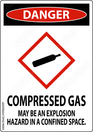 Danger Compressed Gas GHS Sign On White Background