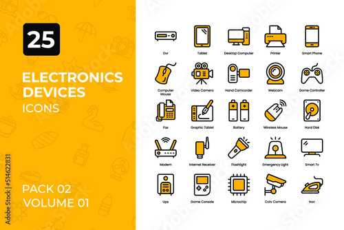 Electronics Icons Collection. Set contains such Icons as television, smartphone, computer, tablet, and more. photo