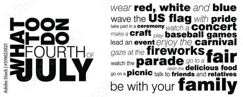 An abstract black and white vector illustration for the Fourth of July with typographic elements 