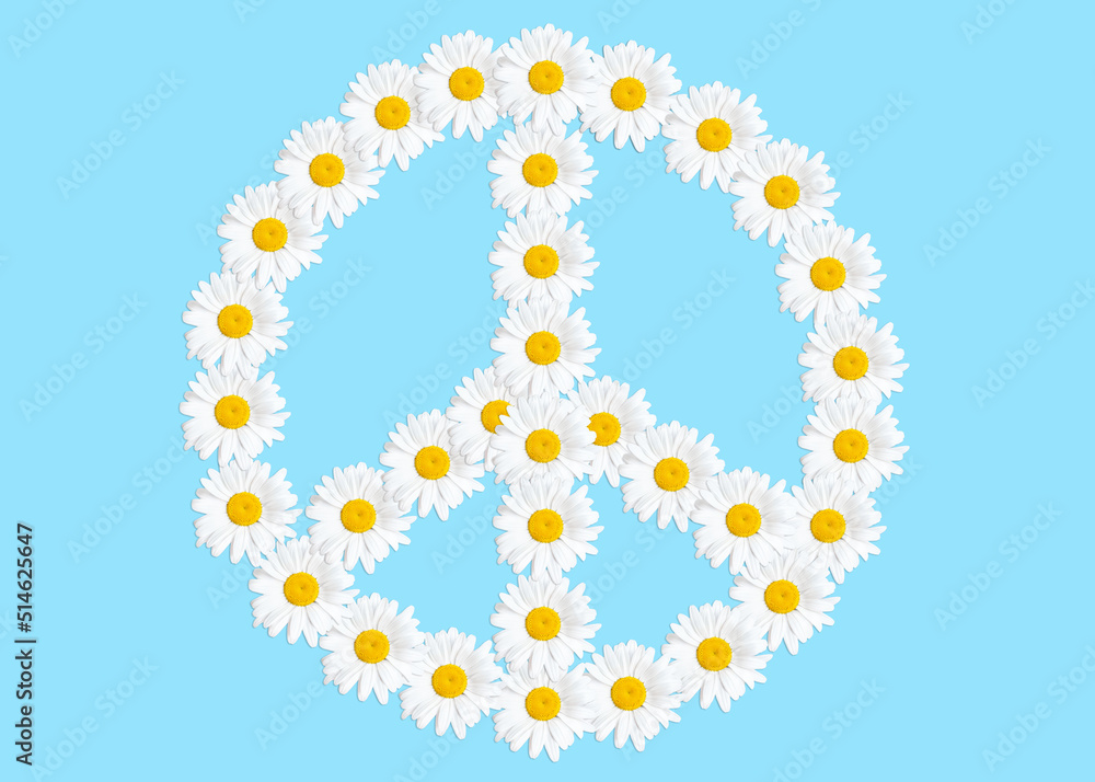Floral peace sign composition isolated on white Floral peace sign composition isolated on white