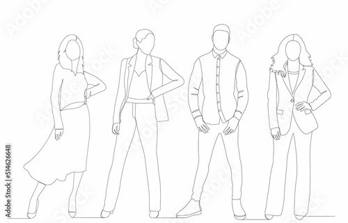 people drawing in one continuous line, isolated, vector