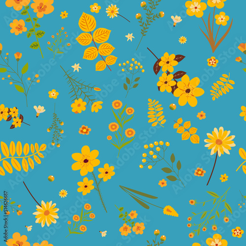 seamless pattern leaves and flowers