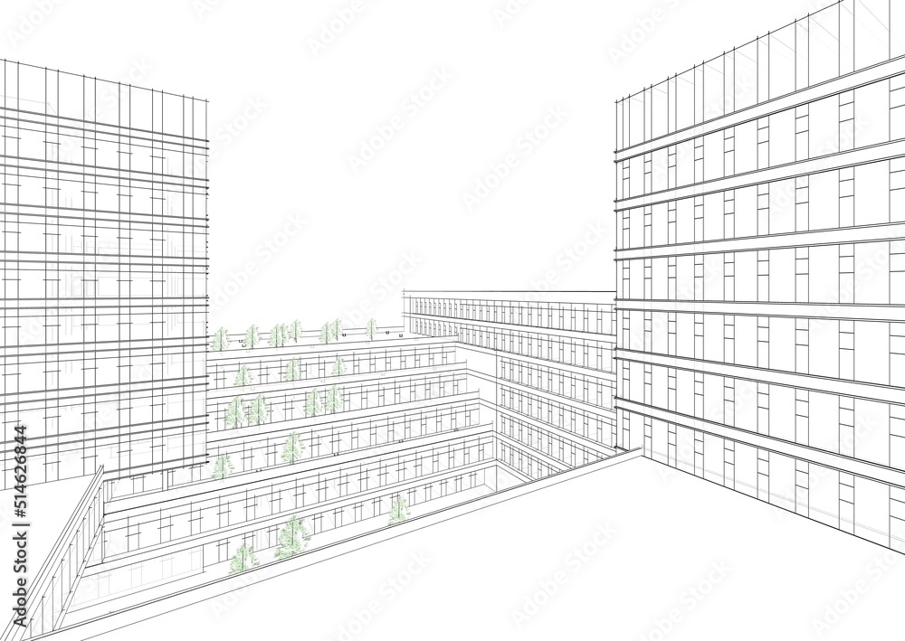 Fototapeta premium Modern office building 3d illustration