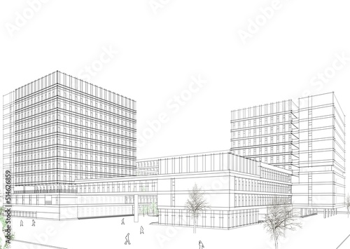 Modern office building 3d illustration