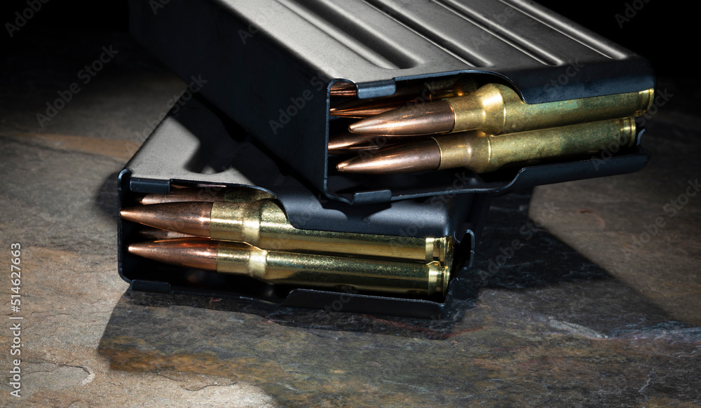Ammo loaded into metal magazines Ammo loaded into metal magazines