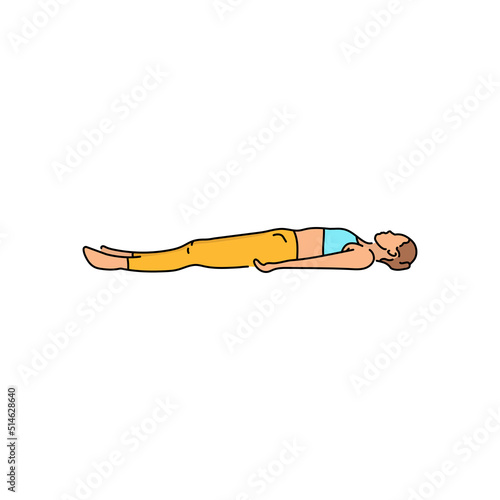 Shavasana Corpse Pose color line illustration. Pictogram for web page