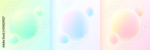 Set of abstract 3D liquid fluid blue, pink, green and yellow color background. Creative minimal sphere balls or bubble trendy colorful gradient design for cover brochure, flyer, poster, banner web.