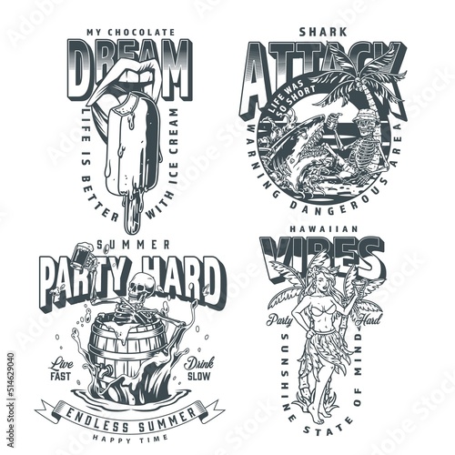 Summer party set monochrome labels