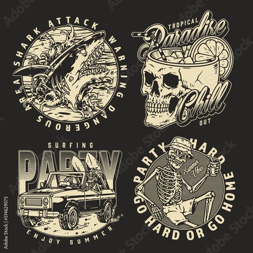 Tropical party set posters monochrome