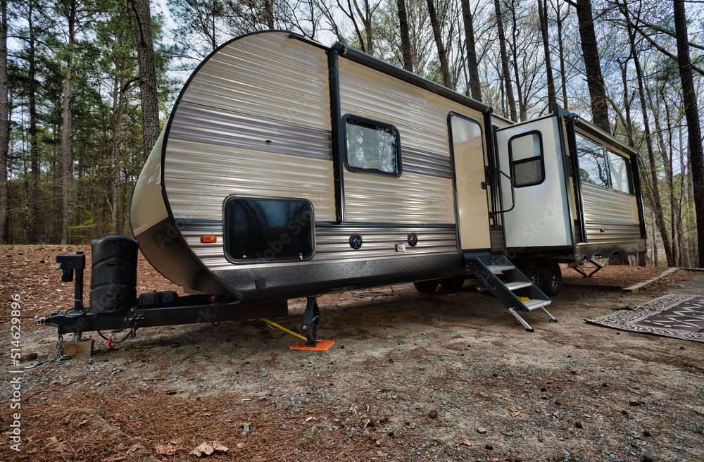 Trailer campsite in a North Carolina forest