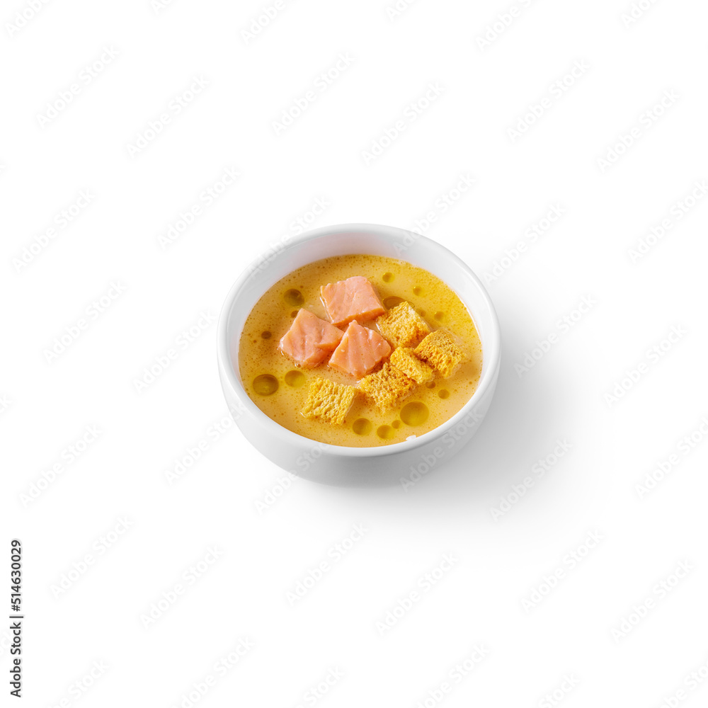 Soup with salmon and croutons Soup with salmon and croutons