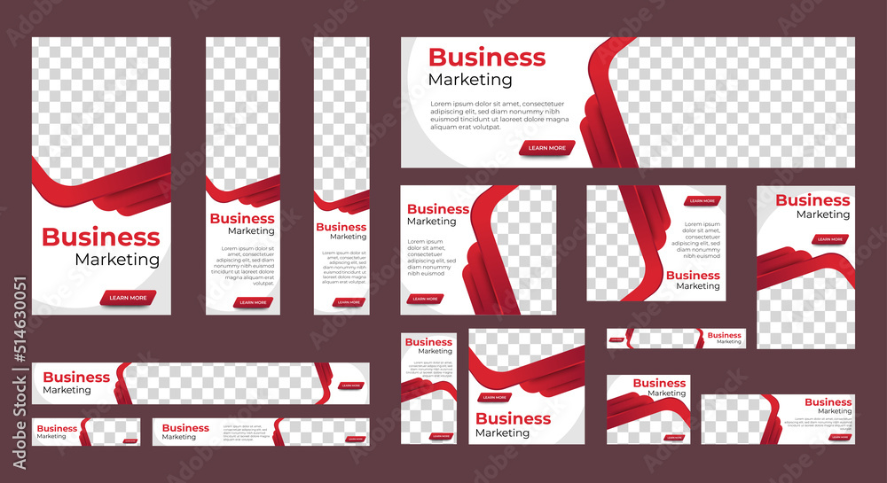 Business marketing web banners of standard size with a place for photos. Vertical, horizontal and square template - obrazy, fototapety, plakaty 