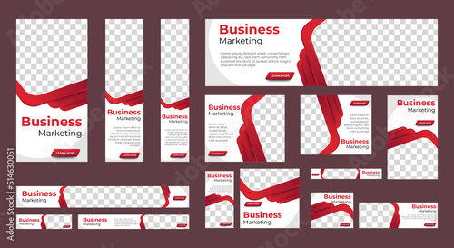 Business marketing web banners of standard size with a place for photos. Vertical, horizontal and square template