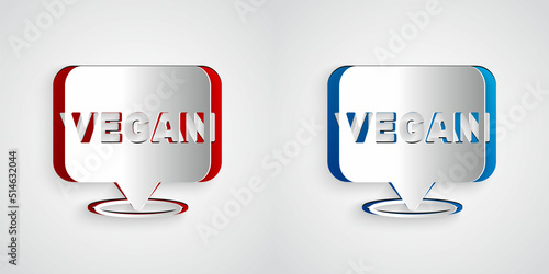 Paper cut Vegan food diet icon isolated Paper cut background. Organic, bio, eco symbol. Vegan, no meat, lactose free, healthy, fresh and nonviolent food. Paper art style. Vector