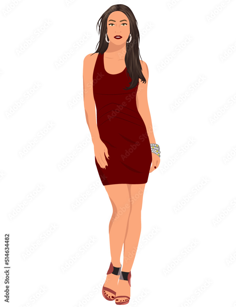 Fototapeta premium Beautiful girl in full growth in a red dress 