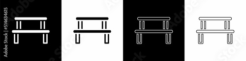 Set Sauna wood bench icon isolated on black and white background. Vector