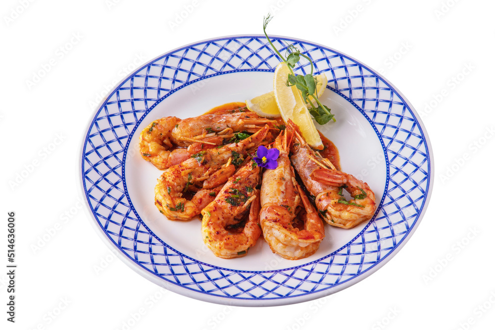 Fried shrimps with sauce, lemon Fried shrimps with sauce, lemon