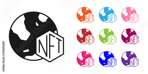 Black NFT Digital crypto art icon isolated on white background. Non fungible token. Set icons colorful. Vector