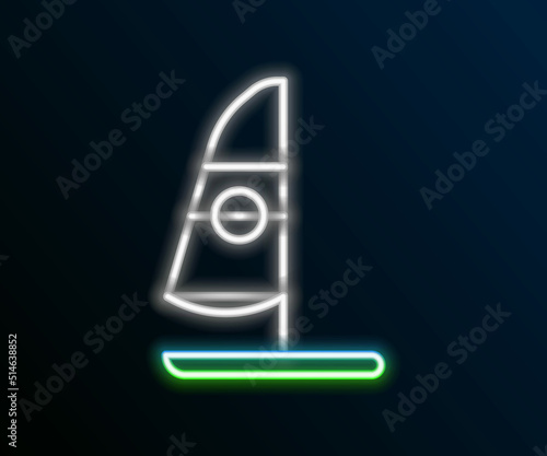 Glowing neon line Windsurfing icon isolated on black background. Colorful outline concept. Vector