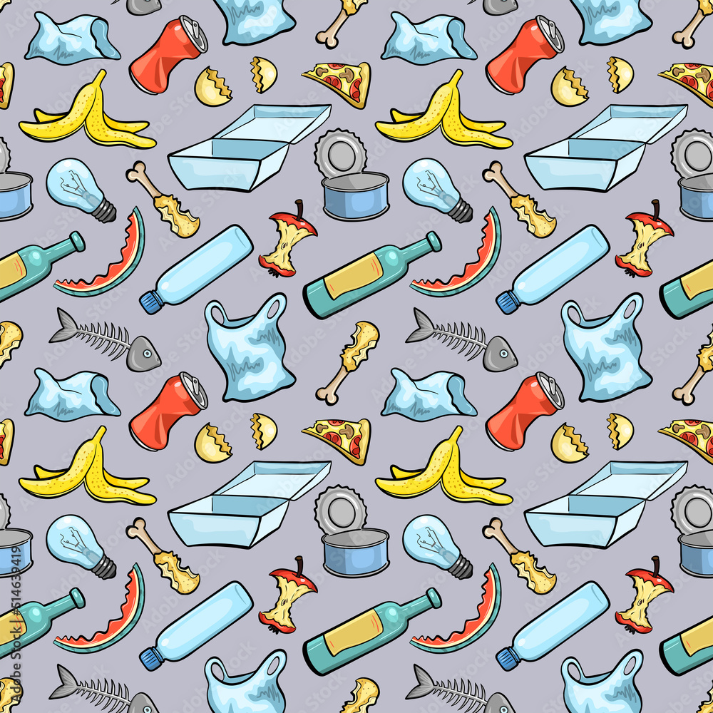 Trash cartoon seamless vector pattern Trash cartoon seamless vector pattern