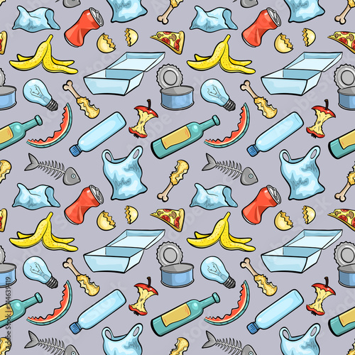 Trash cartoon seamless vector pattern