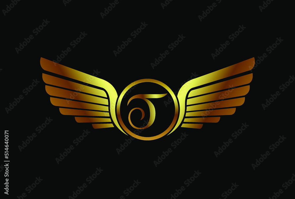 Obraz premium Wings logo element vector template design isolated on black background, two wings emblem with letter T logotype, modern creative trendy brand symbol