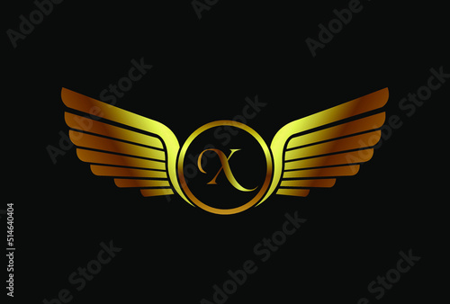 Wings logo element vector template design isolated on black background, two wings emblem with letter X logotype, modern creative trendy brand symbol