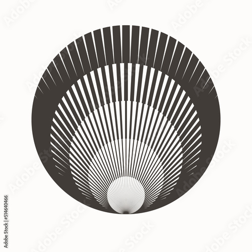 Abstract creative circles with radial lines as shell. Geometric art lines background. Can be used as icon, logo or tattoo.