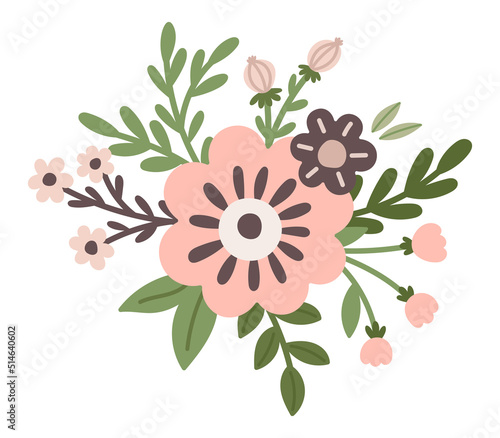 Cartoon summer flowers bouquet. Spring florals simple bouquet vector illustration
