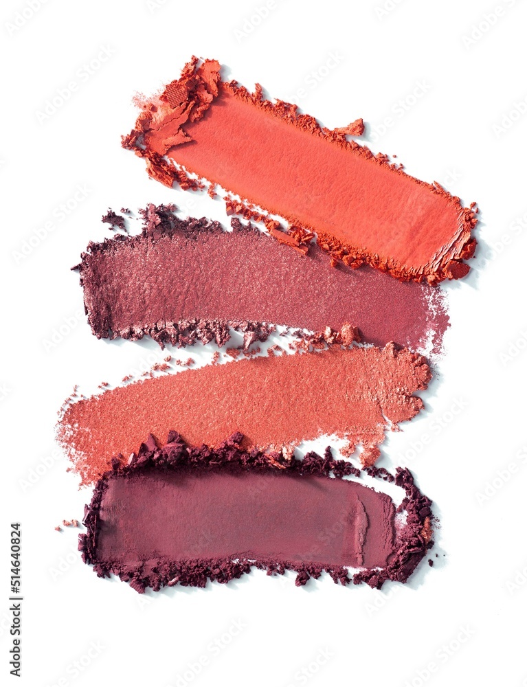Eye shadow burgundy and coral red matte or blusher powder colored texture background white isolated background Eye shadow burgundy and coral red matte or blusher powder colored texture background white isolated background