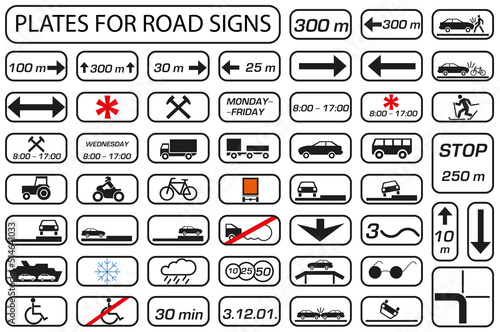Vector set of signs used in conjunction with traffic signs.