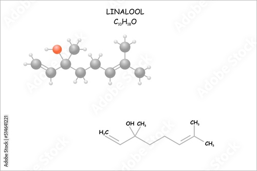 Stylized molecule model/structural formula of linalool